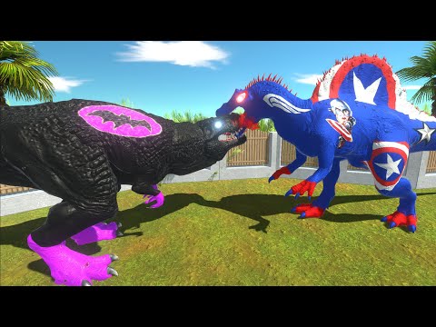 BATMAN T-REX vs CAPTAIN AMERICA SPINO DEATH RUN - Animal Revolt Battle Simulator ARBS