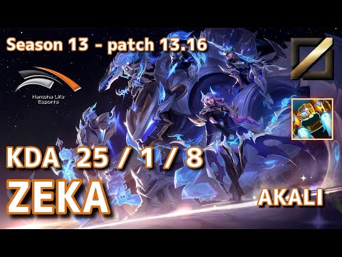 【KRサーバー/C1】HLE Zeka アカリ(Akali) VS アジール(Azir) MID - Patch13.16 KR Ranked【LoL】