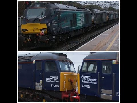 DRS locomotive convoy including: 2 DRS 57s, a DRS 68 and a Chiltern class 68