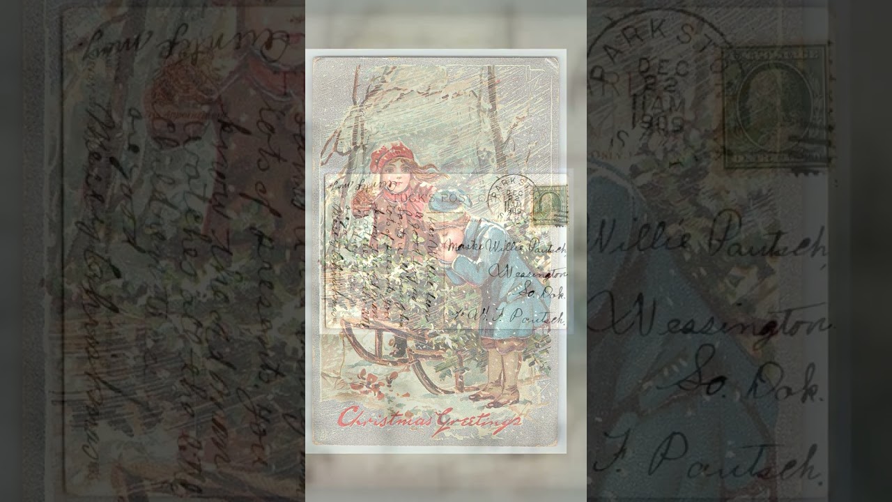 Tuck's Christmas Greetings Postcard, Children in Snow, 1909 Postmark Video