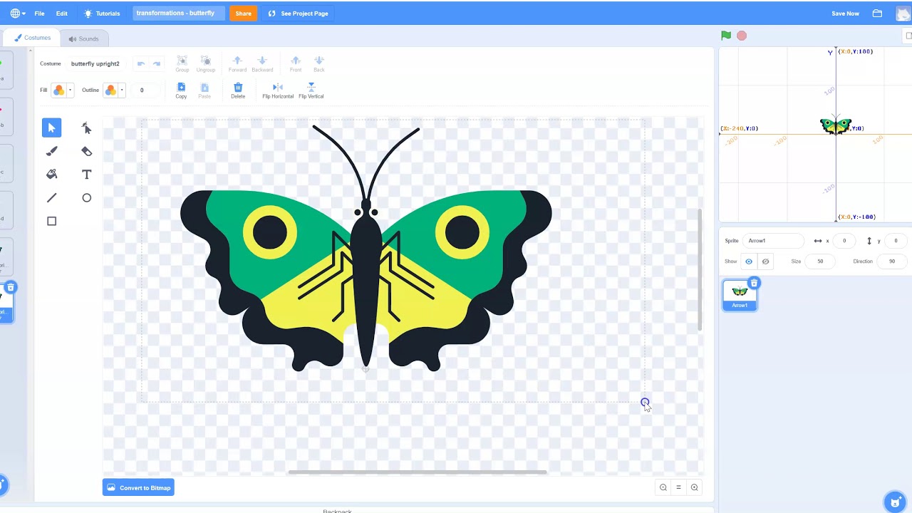 Adding a reflection transformation to our Scratch application.