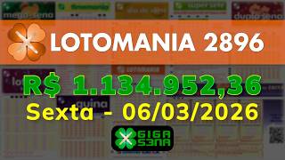 Resultado da Lotomania 2896, Sexta-feira, 06/03/2026