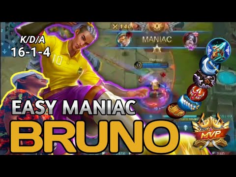 2x Maniac 16 Kills Solo Ranked Game BRUNO VANGUARD ELITE SKIN | GAMEPALY | MLBB..