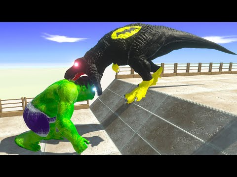 BATMAN T-REX vs DARK SUPERMAN T-REX vs HULK GORO DEATH FALL - Animal Revolt Battle Simulator
