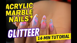 Acrylic Marble Nails with Glitter ✨ 14-Min Step-by-Step Tutorial! 💅🔥