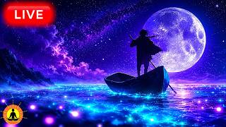 🔴 Fall Asleep Faster 🌕 Full Moon Over Ocean 24/7 • Deep Meditation Music for Sleeping & Relaxation thumbnail