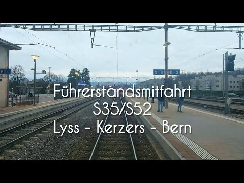 Cab ride in the S35/S52 from Lyss to Bern via Kerzers in a BLS RBDe 565.