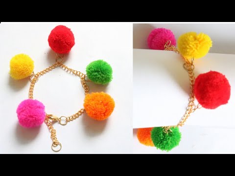 DIY Bracelet/Pom pom bracelet making/Friendship bracelet/Pom pom with chain bracelet/friendship band Video