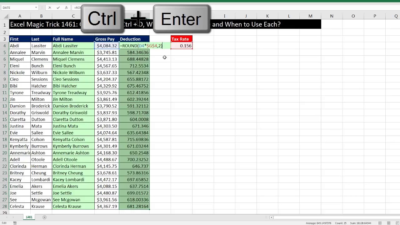 Excel Magic Trick 1461: Ctrl + Enter or Ctrl + D, What is the Difference and When to Use Each?