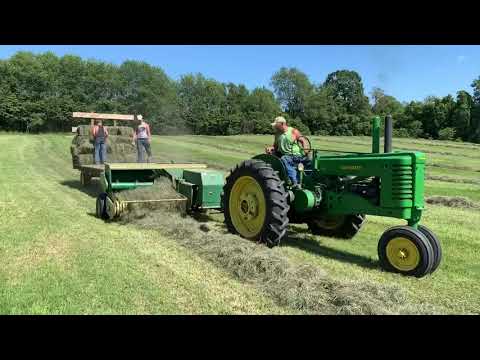 Baling hay with a John Deere A