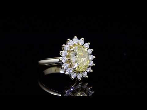 Oval Cut Halo Canary Fancy Yellow Diamond Ring - 23776