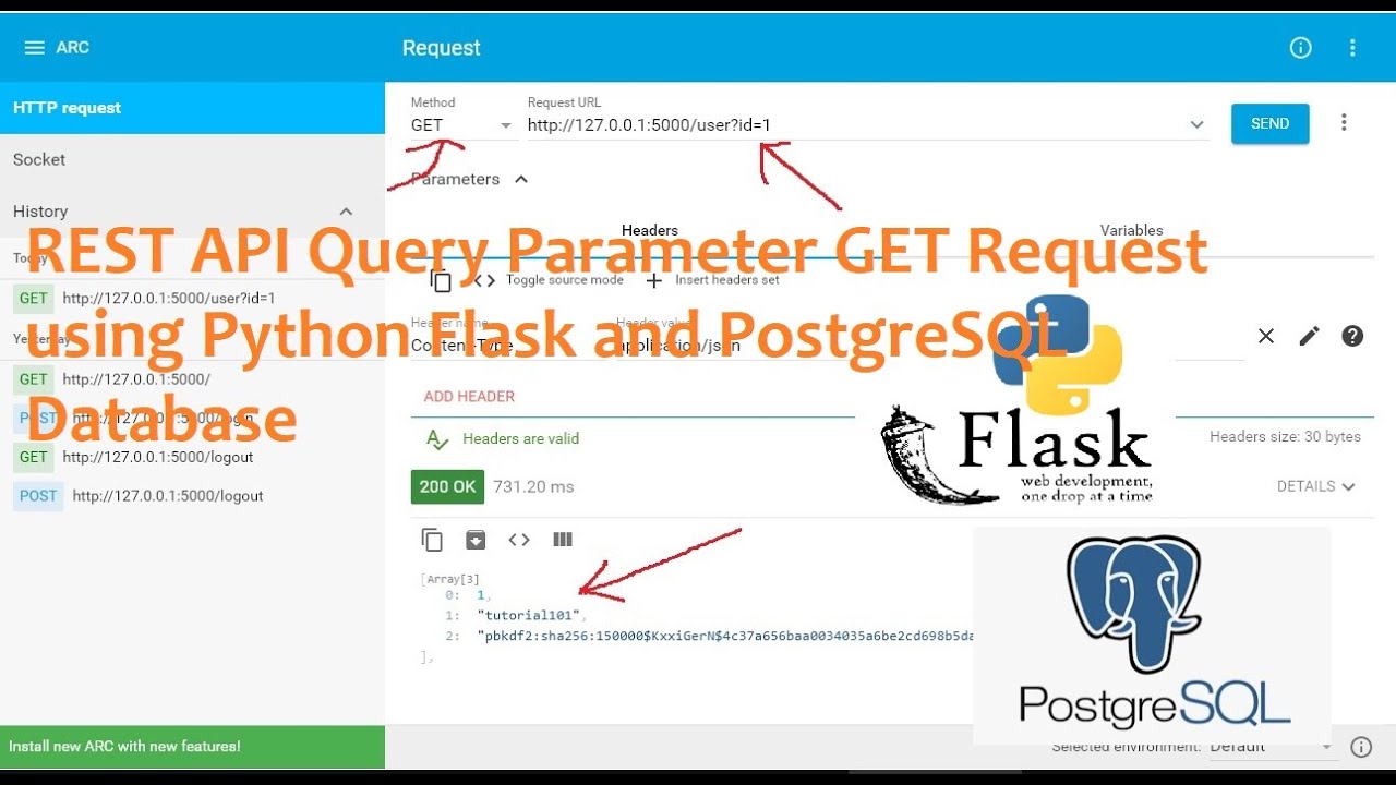 REST API Query Parameter GET Request using Python Flask and PostgreSQL Database
