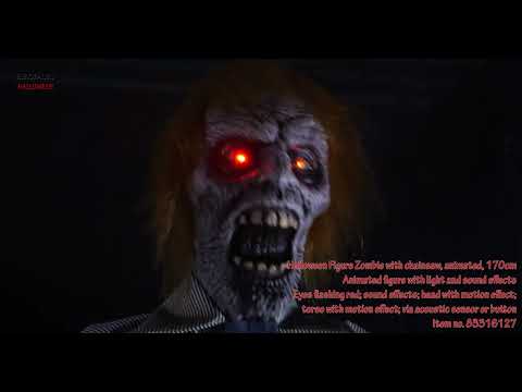 EUROPALMS Halloween Figur Zombie mit Kettens?ge, animiert, 170cm