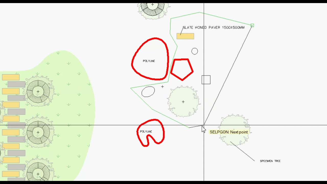 Operate on selection sets in landscape CAD drawings