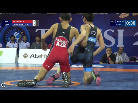 1/8 FS - 46 kg: V. GAMKRELIDZE (GEO) df. R. HASANOV (AZE), 5-0