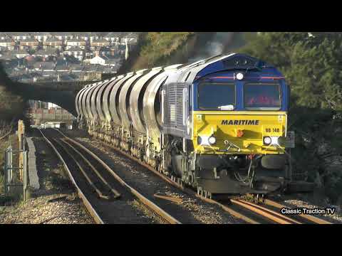 MARITIME BLUE 66148 CROSSES KEYHAM VIADUCT WITH THE 6C53 1151 PARKANDILLACK-EXETER RIVERSIDE YARD