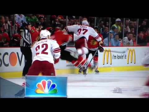 Hossa leaves on a stretcher after Torres hit 4/17/2012