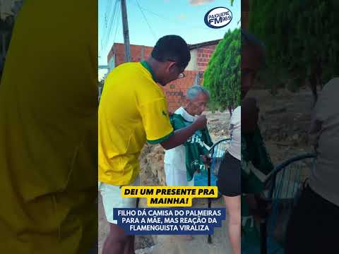 Filho dá camisa do Palmeiras para a mãe, mas reação da flamenguista viraliza 😂⚽