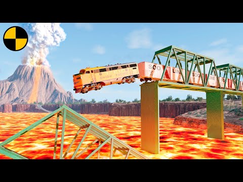 Trains vs Lava & Collapsing Bridge 😱 BeamNG.Drive