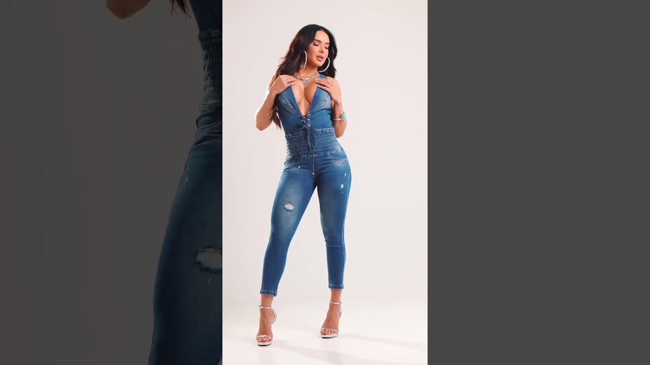 【Lrose】WTW　APERTO CHAIR DENIM ARM２ 57778 - MACACÃO JEANS COM DECOTE E AMARRAÇÃO