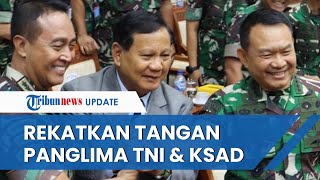 Menteri Pertahanan Prabowo Subianto Merekatkan Tangan Jenderal Andika dengan Jenderal Dudung
