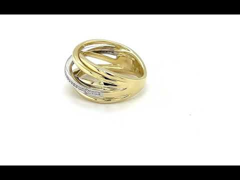 9ct Yellow & White Gold Diamond Cross Over Ring - 04040210 | Johnsons Jewellers