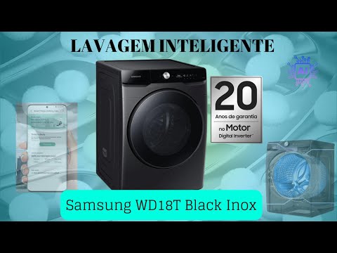 🌟Lavagem Inteligente:Lavadora e Secadora Samsung WD18T Black Inox WD18T6500GV e Simplifique A Vida!🧼