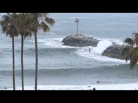 Overhead view of surf at Corona Del Mar Jetty
