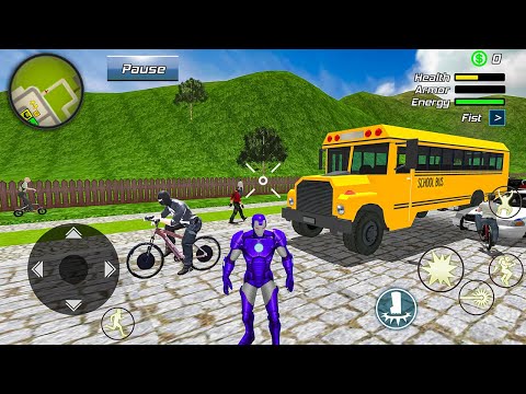 Iron Rope Hero Gangster Crime - School Bus and Motorbike at Vegas City - Android Gameplay