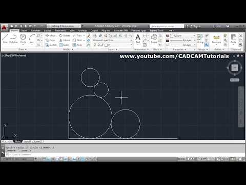 AutoCAD Tutorial Circle Command 3 Point 2 Point Tan Tan Radius Tangent Circles