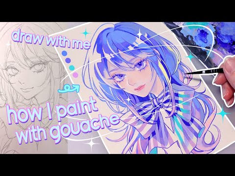 draw with me / how I paint with gouache.໒꒱ let’s paint my line art✰⋆