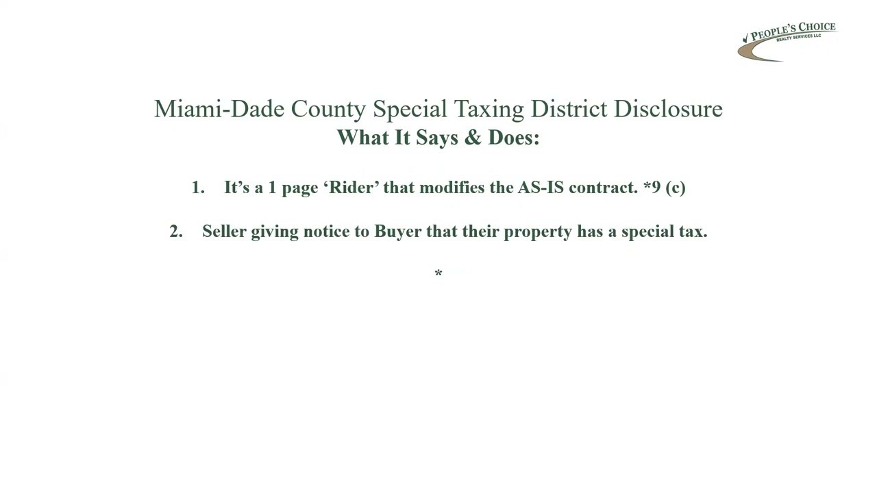 Rider CC - Miami-Dade County Special Taxing District Disclosure