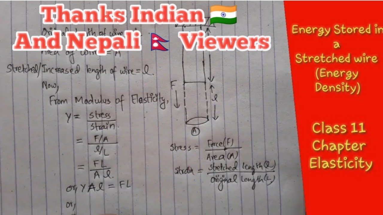 Class 11 -Energy Stored in a Stretched Wire  Derivation (Chapter -Elasticity)