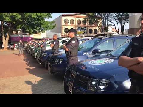 Guarda Municipal de Santa Bárbara faz apresentação de viaturas na Praça Central. Imagem divulgação