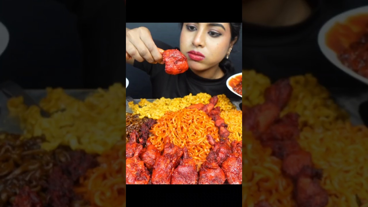 ASMR: Eating Noodles Eating Challenge 🍝😍 Indian Street Food Chicken lolipop Fried Rice Mukbang 😋
