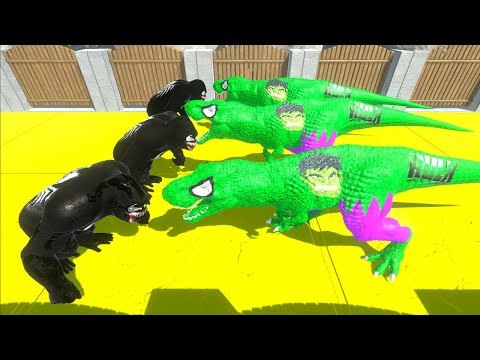 3x VENOM GORO vs 3x HULK T-REX vs KISSY MISSY SPINO DEATH CLIMB - Animal Revolt Battle Simulator