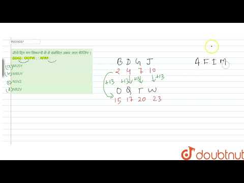 नीचे दिएगए विकल्पोंमें से संबंधितअक्षरज्ञात कीजिए । BDGJ : OQTW : : AFIM :  | CLASS 14 | सादृश्य...