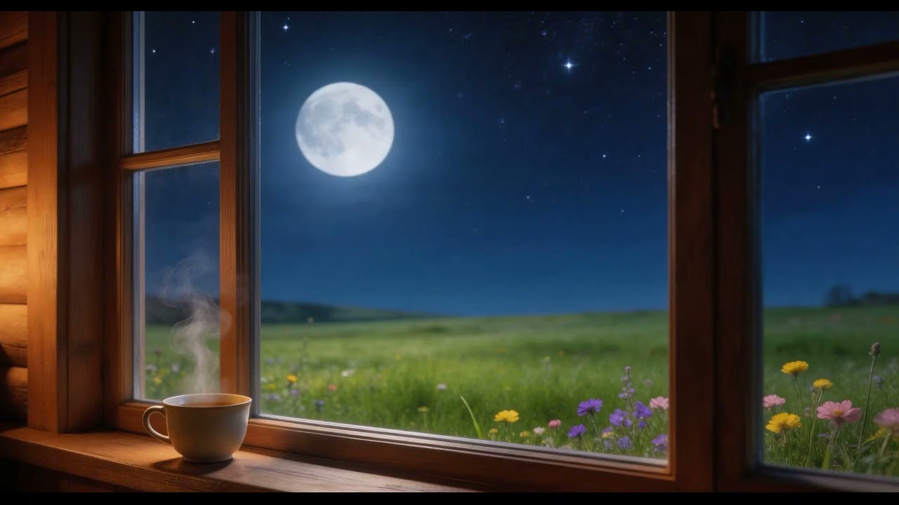 Moonlit Cabin Window for Instant Sleep ☕🌕 Cozy Night Ambience & Auditory Conditioning for Deep Rest