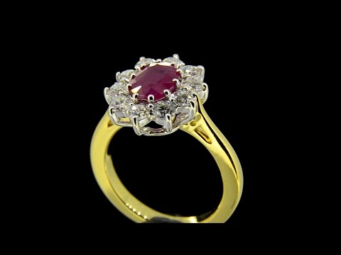 Ruby Diamond Cluster Ring 18 ct Yellow Gold