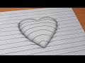 3d Drawing Heart Love On Line Paper How To Draw Easy Art For Beginners