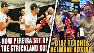 Alex Pereira DEMONSTRATES how he set up the Sean Strickland KO, Diaz teaches Helwani boxing, DC-Izzy