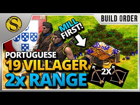 Build Order: Portuguese 19 Villager 2 Range Archers Fast Fletching (Mill First)