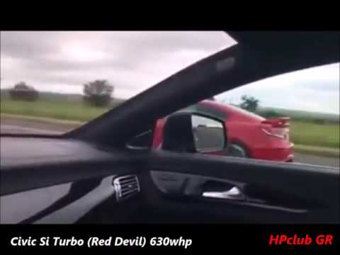 Mercedes CLS63 AMG 700hp vs 2x Civic Si Turbo!