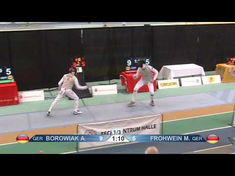 2018 1234 T04 01 M F Individual Halle GER European Cadet Circuit podium FROHWEIN GER vs BOROWIAK GER