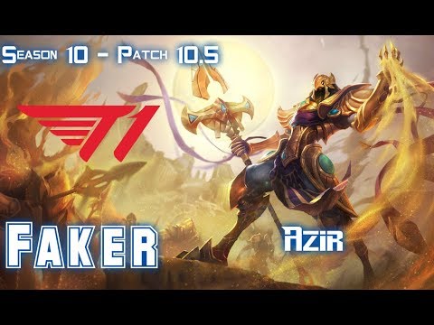 T1 Faker AZIR vs FIZZ Mid - Patch 10.5 KR Ranked