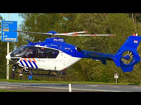 Politie helikopter stijgt op na een verkeers ongeval op de N247 bij Katwoude