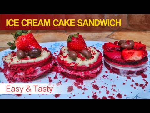 How to prepare Ice Cream Cake at Home | Red Velvet Ice Cream Cake | Red Ice Cream Cake Sandwich