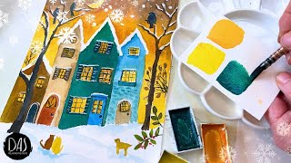 You’ll LOVE THIS Whimsical Snowy Watercolor Houses | Slow, Somatic Watercolor for Calm