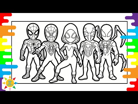 Spider-Man Team Coloring Page | Miles Morales, Gwen & 2099 | Marvel Art