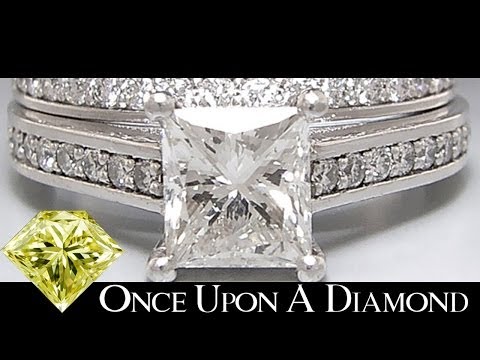 GIA Certified 1.93ctw Princess Diamond Cathedral Engagement Ring Set Platinum